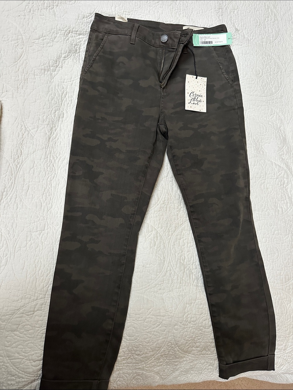 Comic Blue Love Callie Cuffed Printed Skinny Pants — Dark Camouflage- green